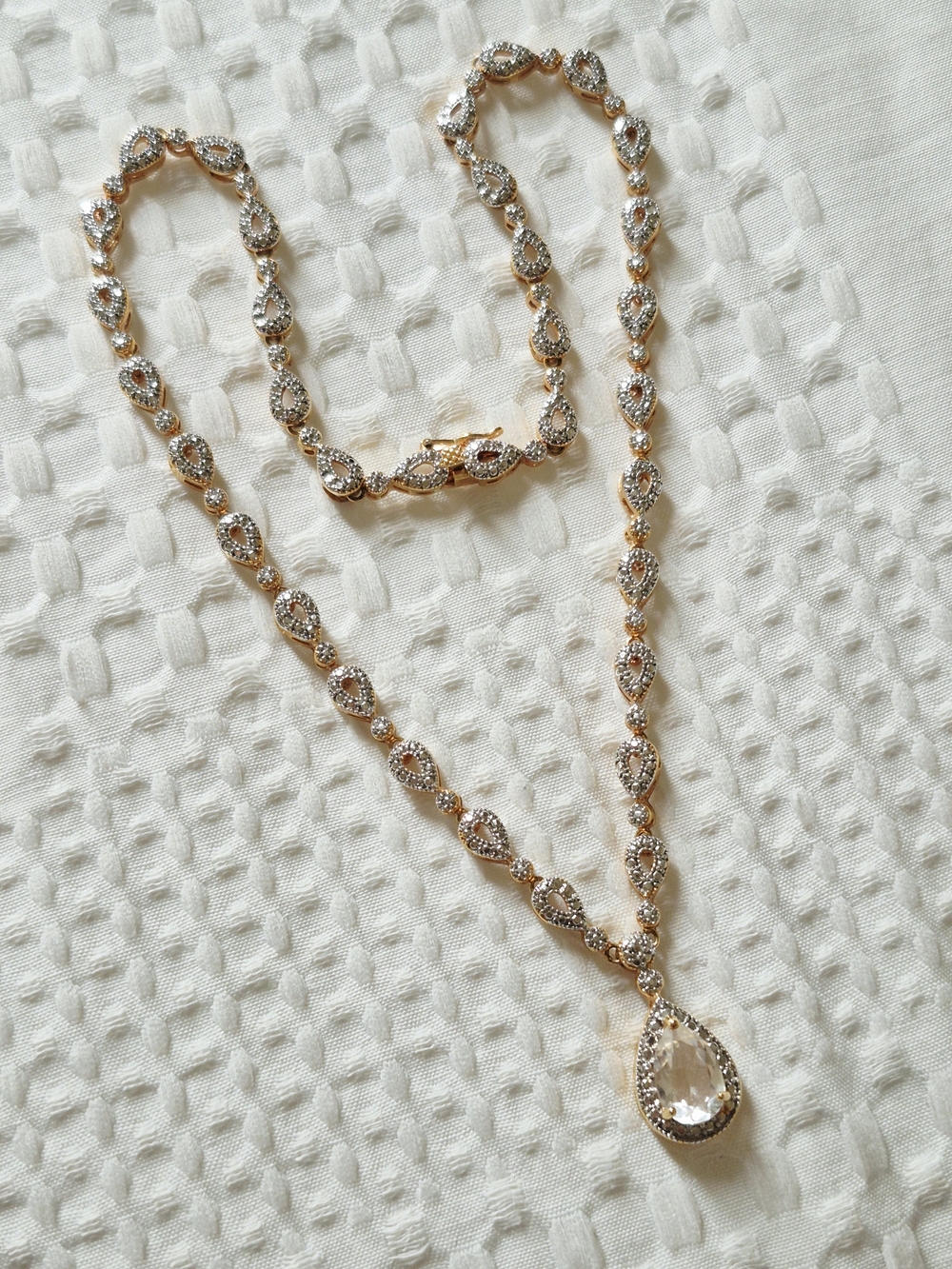 Vintage Gold Vermeil Teardrop Crystal Necklace - Picture 4 of 9